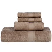 Casa Lino Cotton Bath Towel Set 4 Piece, 1 Bath, 2 Washcloths, 1 Hand, Soft Absorbent - Brown