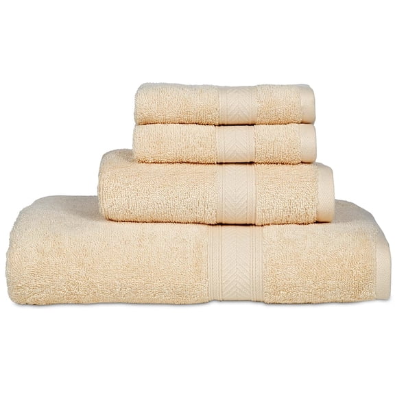 Casa Lino 4Pc Premium Bath Towel Set (1 Bath Towel, 2 Washcloths, 1 Hand Towel) - 100% Cotton, 400GSM & Ultra Absorbent (Linen)