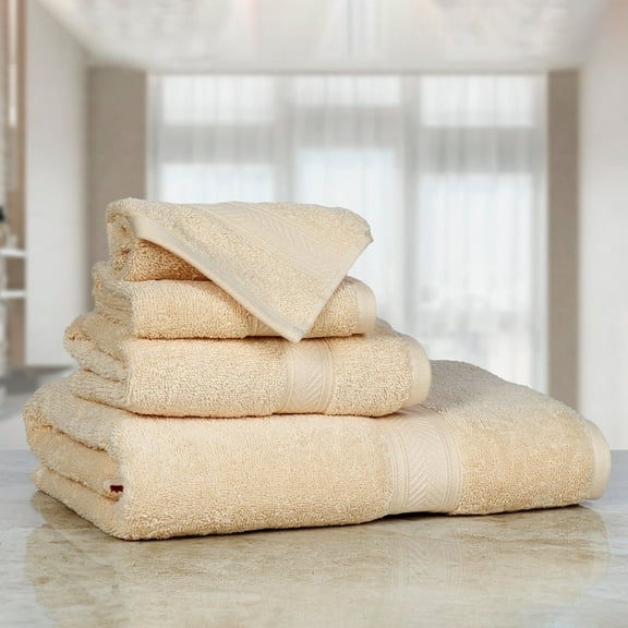 Casa Lino 4Pc Premium Bath Towel Set (1 Bath Towel, 2 Washcloths, 1 Hand Towel) - 100% Cotton, 400GSM & Ultra Absorbent (Linen)