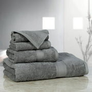 Casa Lino 4Pc Premium Bath Towel Set (1 Bath Towel, 2 Washcloths, 1 Hand Towel) - 100% Cotton, 400GSM & Ultra Absorbent (Silver)