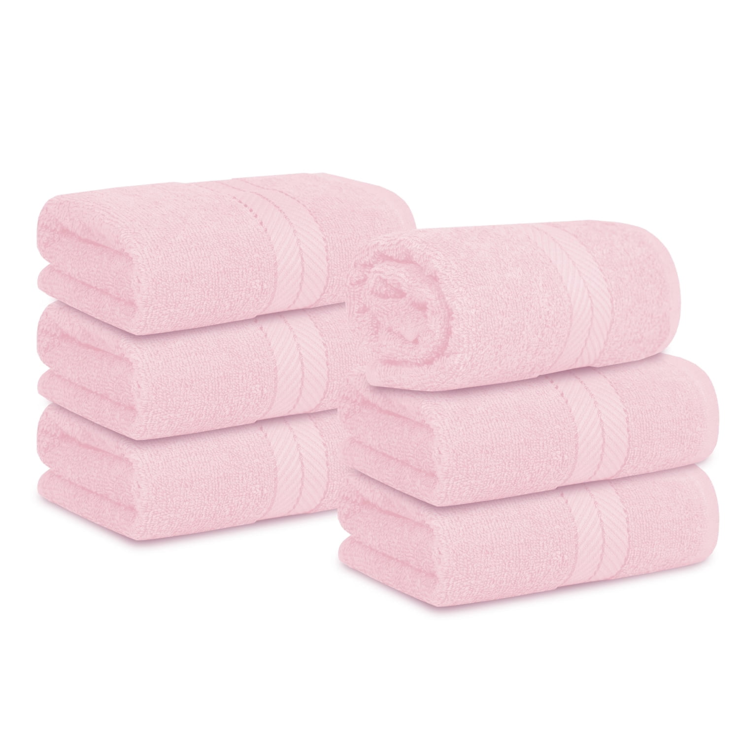 Casa Lino 6Pc Hand Towels for Gym & Spa (24" x 16") 100% Cotton, 400GSM, Ultra Soft & Absorbent (Blush)