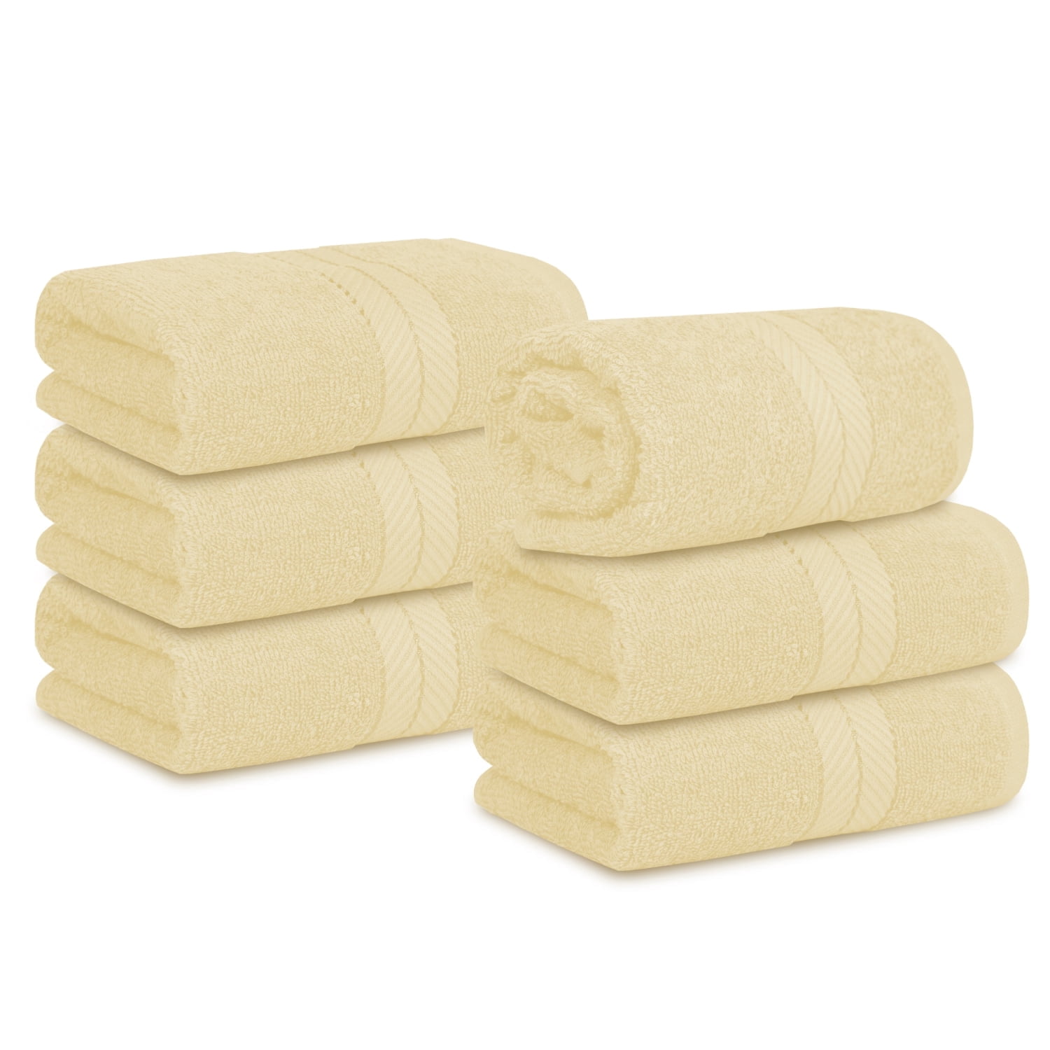 Casa Lino 6Pc Hand Towels for Gym & Spa (24" x 16") 100% Cotton, 400GSM, Ultra Soft & Absorbent (Cream)