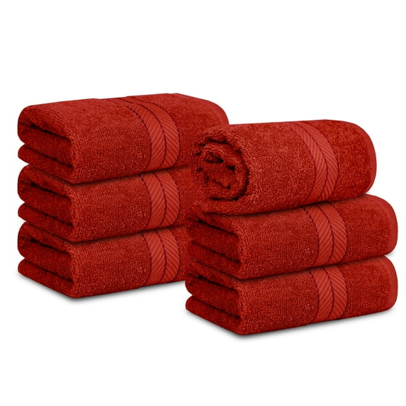 Casa Lino 6Pc Hand Towels for Gym & Spa (24" x 16") 100% Cotton, 400GSM, Ultra Soft & Absorbent (Red)