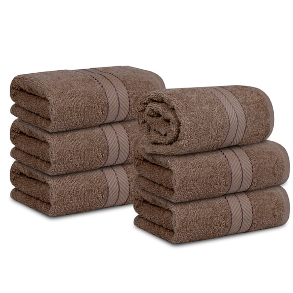 Casa Lino 6Pc Hand Towels for Gym & Spa (24" x 16") 100% Cotton, 400GSM, Ultra Soft & Absorbent (Coffee)