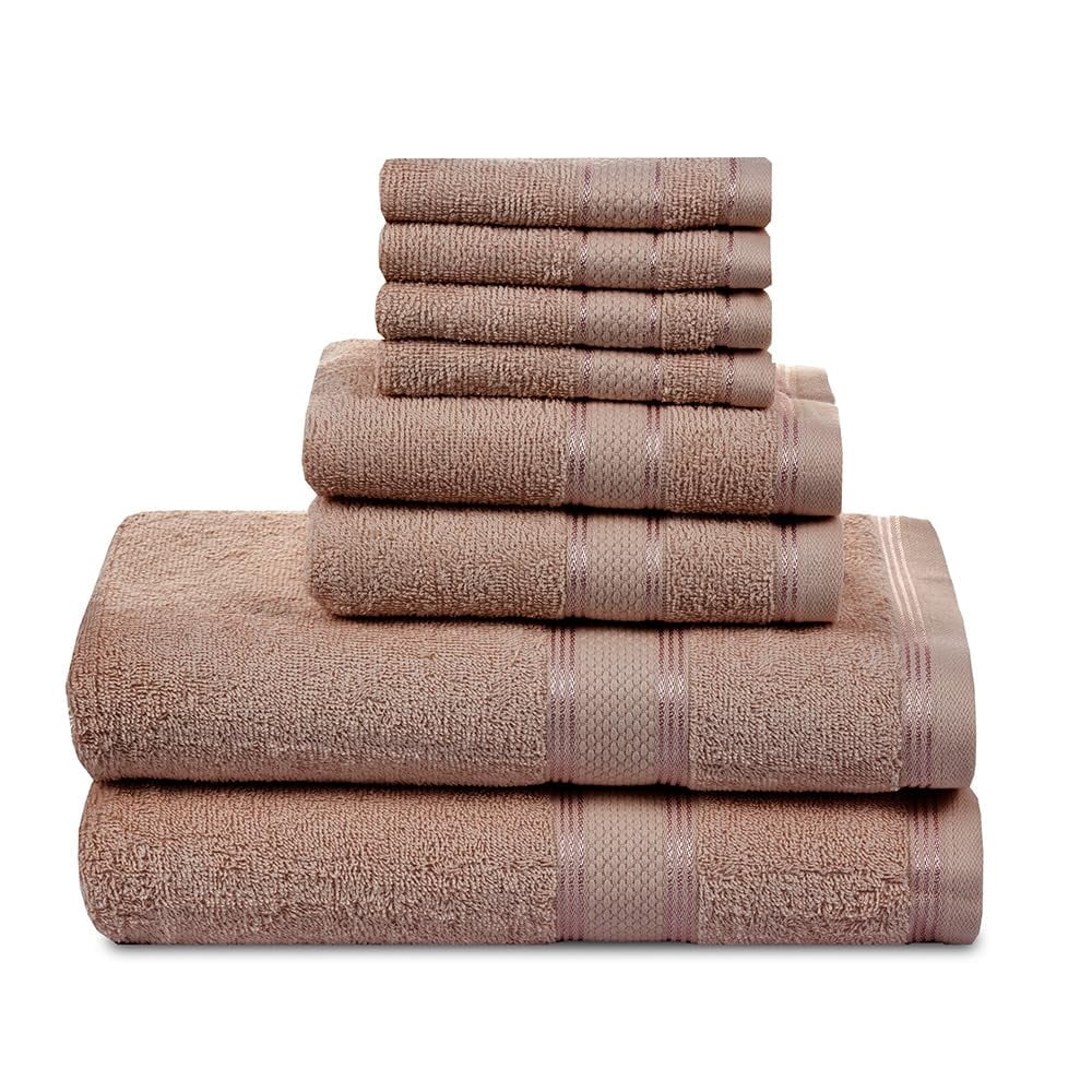 Casa Lino 8Pc Premium Bath Towel Set (2 Bath Towels, 4 Washcloths, 2 Hand Towels) - 100% Cotton, 400GSM & Ultra Absorbent (Coffee)