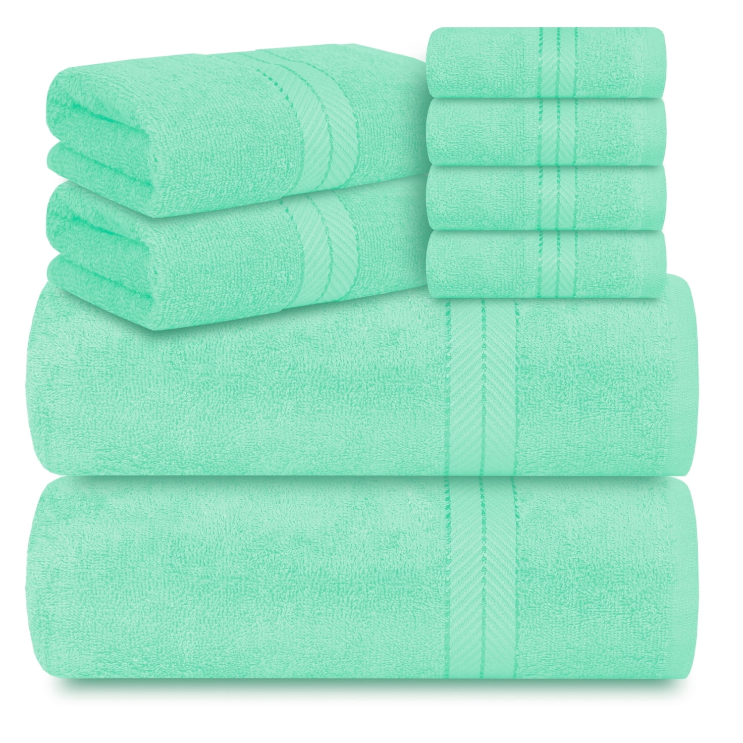 Casa Lino 8Pc Premium Bath Towel Set (2 Bath Towels, 4 Washcloths, 2 Hand Towels) - 100% Cotton, 400GSM & Ultra Absorbent (Sky Blue)