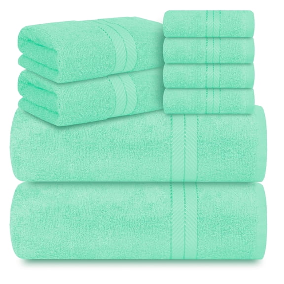 Casa Lino 8Pc Premium Bath Towel Set (2 Bath Towels, 4 Washcloths, 2 Hand Towels) - 100% Cotton, 400GSM & Ultra Absorbent (Sky Blue)
