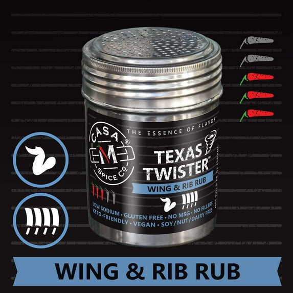 Casa M Spice Co® Texas Twister™ Wing and Rib Rub Stainless Shaker