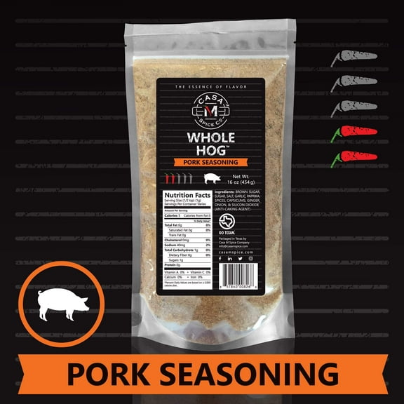 Casa M Spice Co Whole Hog Pork Seasoning Gourmet Pork Rub Rib Rub BBQ Dry Rub Very Low Sodium Low Salt No MSG Gluten Free Barbecue Pork Spices and Seasonings