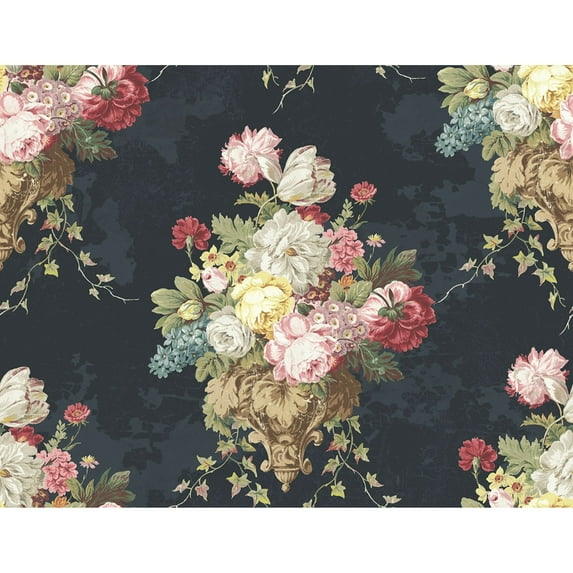 Casa Mia Floral Bouquet Paper Non-Pasted Wallpaper Roll 27'L x 27"W - Blue