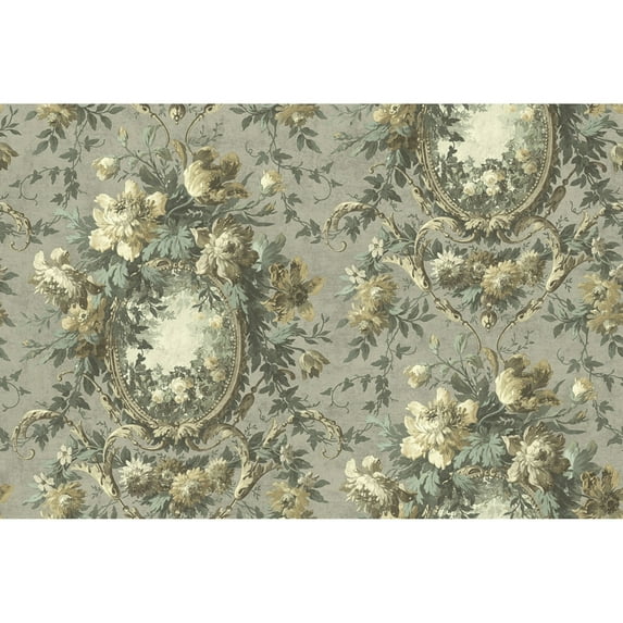 Casa Mia Floral Cameo Paper Non-Pasted Wallpaper Roll 27'L x 27"W - Soft Green Olive
