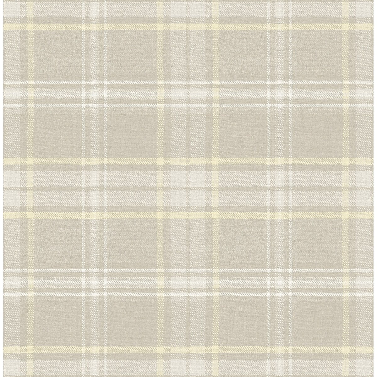 Cream and Yellow Tartan Non-Pasted Washable Wallpaper Roll
