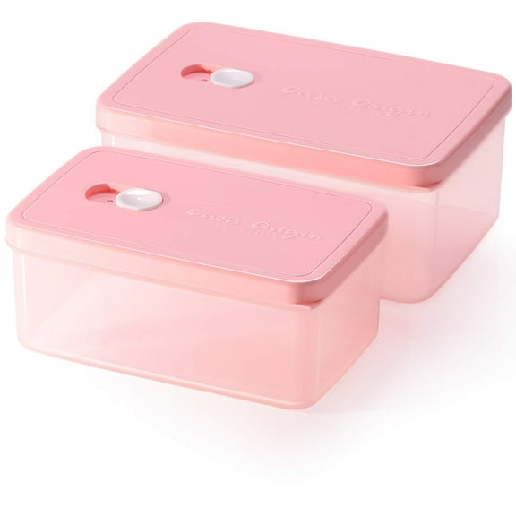 Casa Origin Microwavable Food Containers with Lid, 2 Pieces - Rectangle (Pink)