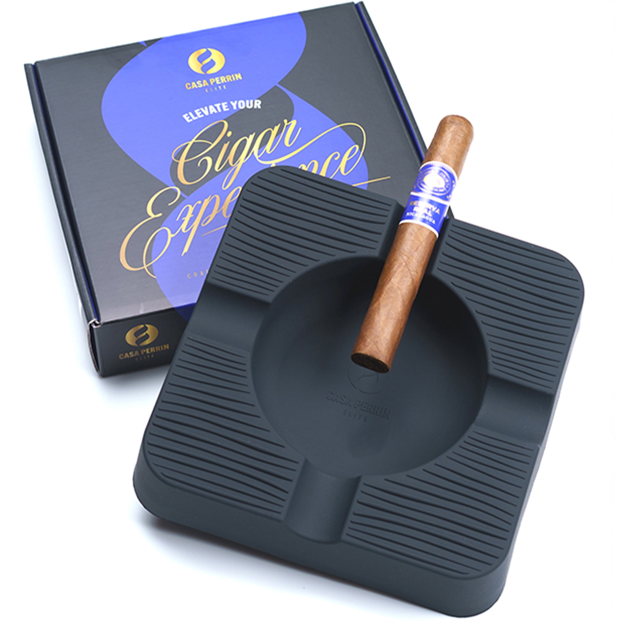Casa Perrin Elite Waterproof Silicone Cigar Ashtray, Black Stripped