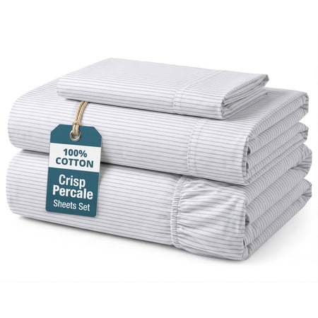 Casa Platino 100 Cotton Twin Sheets – Premium Dorm Twin Set With Soft Percale Weave, 15” Deep Pocket, Machine Washable, Low Pill – Ticking Stripe