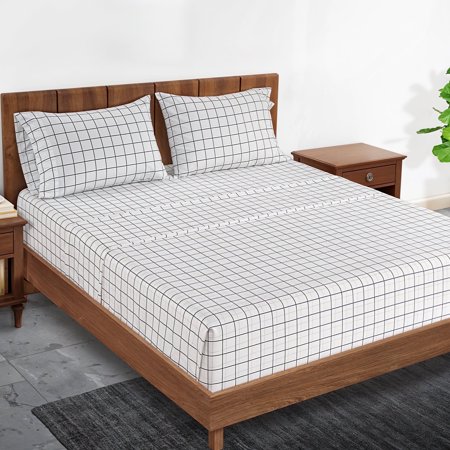 Casa Platino Twin Bed Sheet Set – Twin 100% Cotton Soft Sheets For Kids, All-Season Comfort with Percale Weave, Easy Wash 15”Deep Pocket – Windowpane