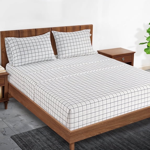 Casa Platino 100 Cotton Sheets Set – 3 Piece Twin Bed Sheet For Kids, All-Season Comfort with Percale Weave, twiny Elasticized 15”Deep Pocket, Easy to Wash – Windowpane