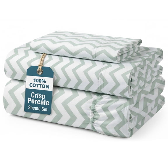 Casa Platino 100% Long-Staple Cotton Sheets – 3 Piece Twin Bed Sheet For Dorm Use, Soft & Smooth Luxury Comfort, Percale Weave, 15” Deep Pocket, Easy to Wash – Chevron