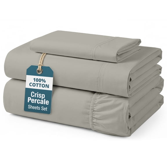 Casa Platino 100% Cotton Sheets Twin Size Set – Naturally Soft & Cool Percale Sheets For All-Season Luxury Comfort, Easy To Wash, 15” Snug Fit Deep Pocket – Silver