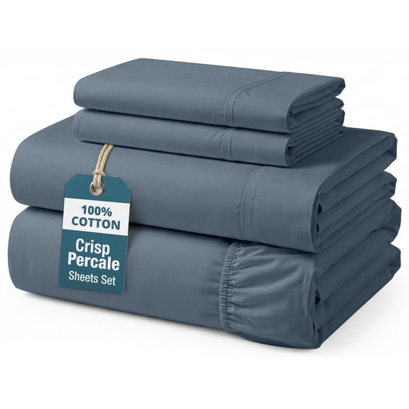 Casa Platino 100% Cotton Sheet Cal King Set – Naturally Cooling & Soft Percale Weave, Luxury Comfort for Sleep, Machine Washable, 15” Deep Pocket – Estate Blue