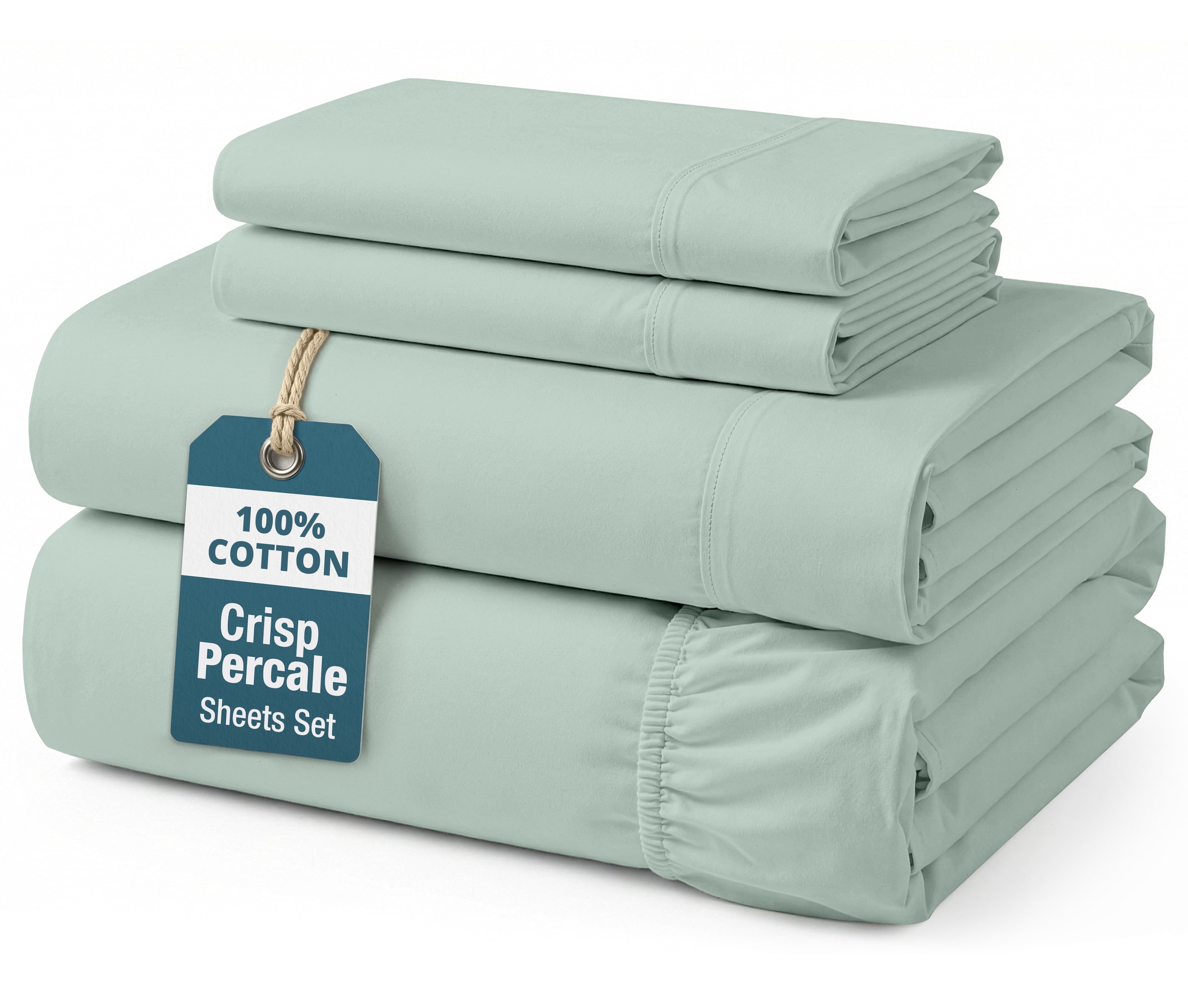 Casa Platino 100% Cotton Sheets – 4 Piece Classic Percale King Sheets Set for Everyday Living, Low Pill Machine Washable, 15” Deep Pocket – Cool Blue