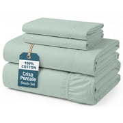 Casa Platino 100% Cotton Queen Bed Sheet Set – Naturally Cool & Soft Percale Weave, Fade Resistant Machine Washable, 15 Deep Fitted Sheet Queen – Cool Blue