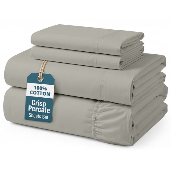 Casa Platino King Size Fitted Sheet – 100% Cotton Percale, Breathable, Durable, 15” Deep Pocket – Silver
