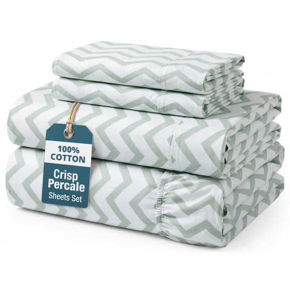 Casa Platino 100% Cotton Queen Size Sheets Set – Crisp Percale Weave, Luxury Bedding for Nightly Rest, 15” Deep Pocket Soft Sheets Set, Easy Wash – Chevron