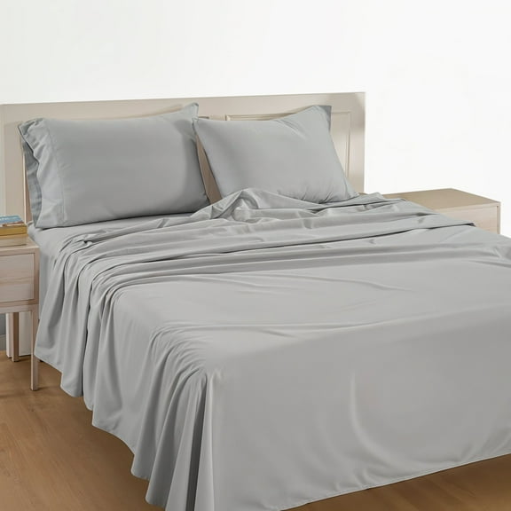 Casa Platino 100% Cotton Sheet Queen Size Set – Eco Friendly Sustainably Produced Cotton Percale Sheets, 15” Deep Pocket, Low Pill Fade Resistant Easy Care – Silver