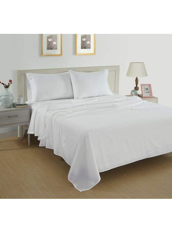 Casa Platino 100% Cotton 4 Piece Pure Percale Queen Size Bed Sheets Set, Fits Mattress Upto 15" Deep - White
