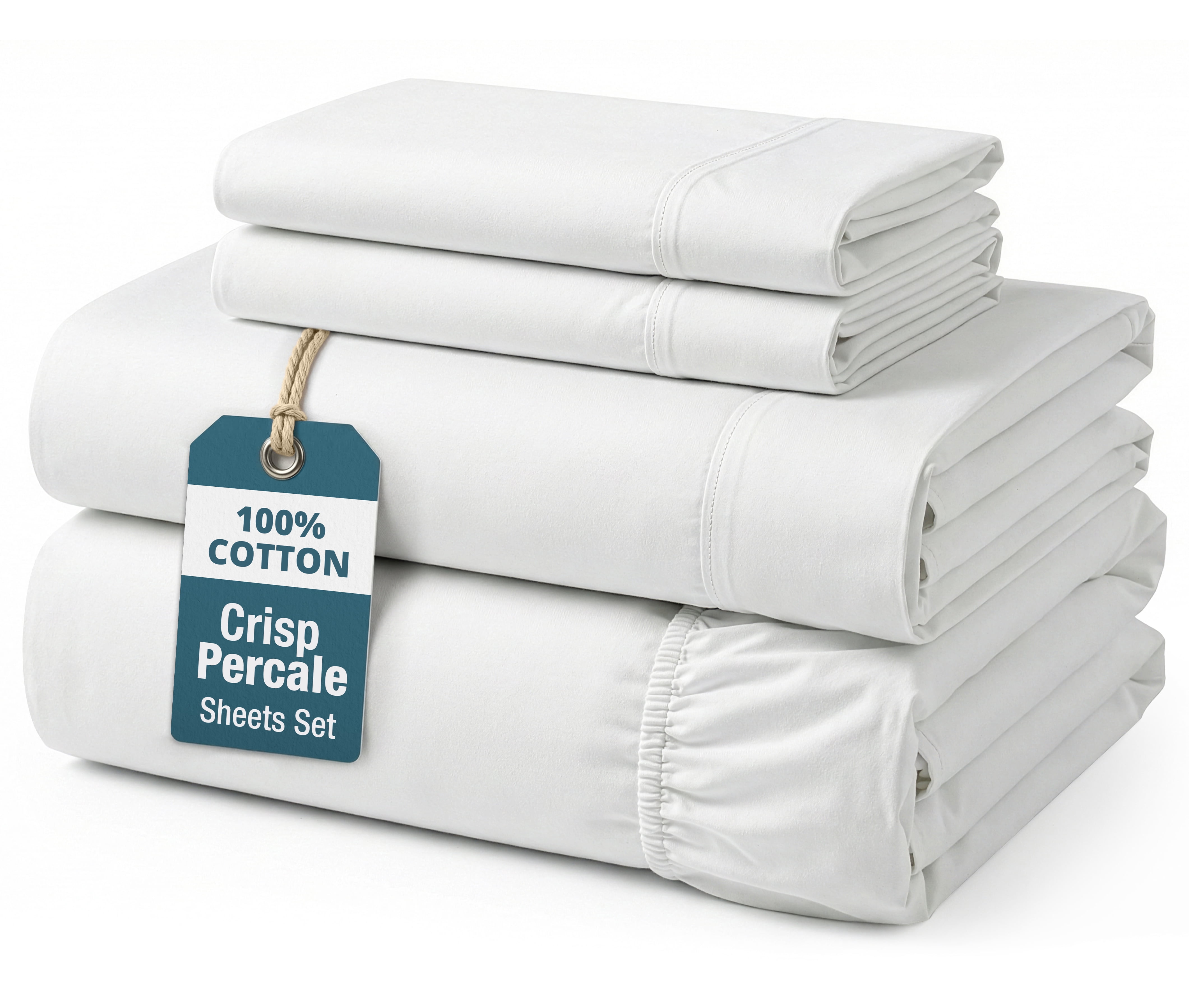 Casa Platino 100% Cotton Sheets Set - 4 Piece Long Staple Cotton Queen Sheets, Crisp & Cool Percale Weave, Every Day Comfort, 15" Deep Pocket Fitted, Machine Washable - White
