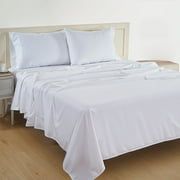 Casa Platino 100% Cotton 4 Piece Pure Percale Queen Size Bed Sheets Set, Fits Mattress Upto 15" Deep - White