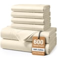 thumbnail image 1 of Casa Platino 100% Cotton Full Size Sheet Sets - 600 Thread Count Sheets, Smooth Sateen Weave Stays Buttery Soft In All Seasons, 15" Deep Pocket, Machine Washable - Ivory, 1 of 8
