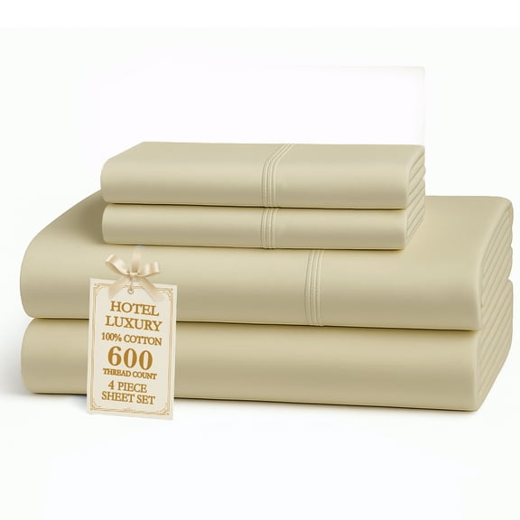 Casa Platino 600 Thread Count Twin Bed Sheets Set – Soft 100% Cotton, Deep Pocket, Sateen Weave, Cooling & Breathable, 2 Pillowcases – Linen