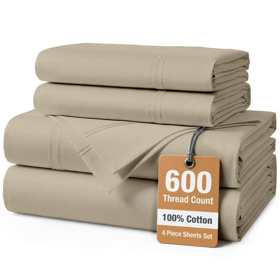 Casa Platino 100% Cotton Twin Bed Sheet Set – 4 Piece Sateen Bed Sheets 600 Thread Count, Luxury Sateen Weave Offering Buttery Soft Everyday Comfort, Snug Fit 15” Deep Pocket - Linen