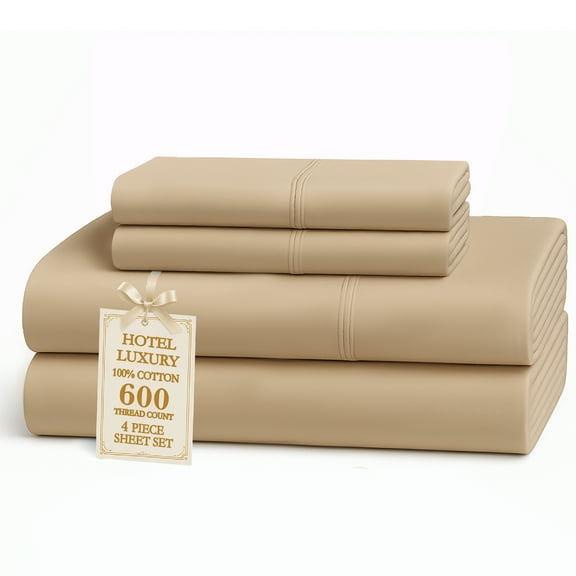 Casa Platino Twin XL Cotton Sheet Set – 600 TC Sateen Weave Bedding, Breathable & Wrinkle Resistant, 1 Flat, 1 Fitted, 2 Pillowcases – Taupe
