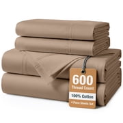 Casa Platino 100% Cotton 600 TC Twin XL Bed Sheet Set - Soft & Silky Touch Bedding Sheets, Deep Pocket, Fully Elasticized - Taupe