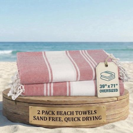 Casa Platino Cotton Beach Towel 2 Pack Towels Oversized 39"x71" Pool Towels, Highly Absorbent Extra Large Quick Dry Travel Towel - Cashmere Rose