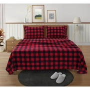 Casa Platino 100% Cotton Flannel Bed Sheet Set 3 Piece Deep Pocket Fitted Sheets Twin Xl Buffalo Red