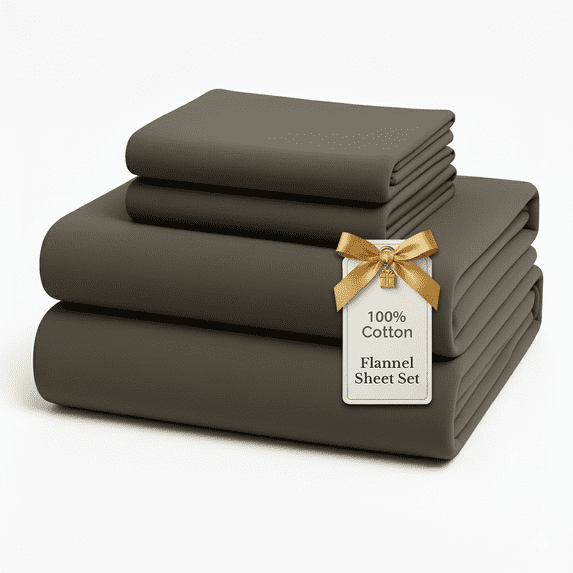 Casa Platino 100% Cotton Flannel Bed Sheet Set, 4 Piece Deep Pocket Bedding Sheets, Queen, Charcoal