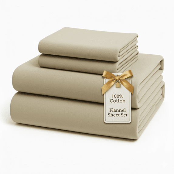 Casa Platino 100% Cotton Flannel Bed Sheet Set 4 Piece Deep Pocket Bedding Sheets, Queen Size, Linen
