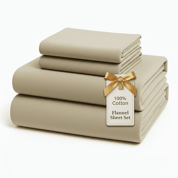 Casa Platino 100% Cotton Flannel Bed Sheet Set 4 Piece Deep Pocket Bedding Sheets, Queen Size, Linen