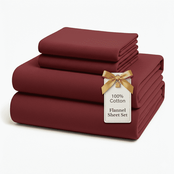 Casa Platino 100% Cotton Flannel Bed Sheet Set, 4 Piece Deep Pocket Fitted Sheets, Full, Rust Red