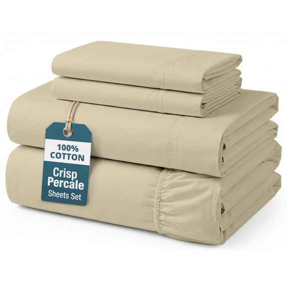 Casa Platino 100 Cotton Sheets – 4 Piece Crisp Lightweight Full Size Percale Sheets for Any Season, 15” Deep Pocket Full Size Sheet, Machine Washable – Linen