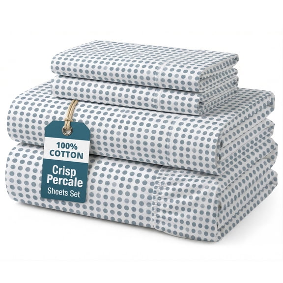 Casa Platino 100% Cotton Full Sheets Set – Naturally Cool & Soft Percale Weave for Everyday Comfort, Easy to Wash, 15” Full SizeFitted Sheet – Polka Dot