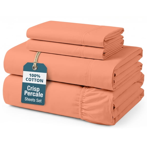 Casa Platino 100 Cotton Full Size Bed Sheets Set – Naturally Temperature Percale Sheets for Durable All-Season Use, 15”Deep Pocket, Machine Washable – Rose Dawn