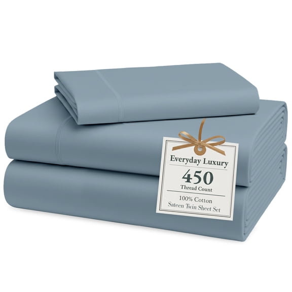 Casa Platino Twin Size Sheets – 450TC 100% Cotton Cooling Sheets, Luxury Hotel Bedding, Sateen Finish, Durable & Comfort For Restful Sleep – French Blue