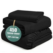 Casa Platino Twin XL Sheets – 450 Thread Count Long Staple 100% Cotton Bed Sheets, Extra Long Twin Sheets for Hospital Bed, Snug Fit 15" Deep Pocket – Black