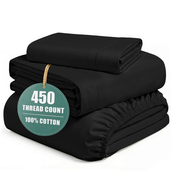 Casa Platino Twin XL Sheets – 450 Thread Count Long Staple 100% Cotton Bed Sheets, Extra Long Twin Sheets for Hospital Bed, Snug Fit 15" Deep Pocket – Black