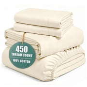 Casa Platino 100% Cotton Sheets Full Size Bed Sheets - 450 Thread Count 100% Cotton Sheets, 4PC Bed Sheets Full Size, Breathable Full Size Sheets Deep Pocket Se